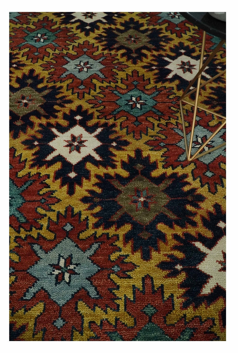 8x10 Hand Knotted Geometrical Rust, Black and Gold Floral Area Rug | TRDCP1368810 - The Rug Decor