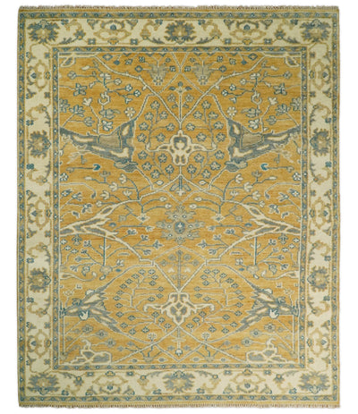 8x10 Hand Knotted Gold, Beige and Silver Traditional Persian Oushak Antique Wool Rug | TRDCP690 - The Rug Decor