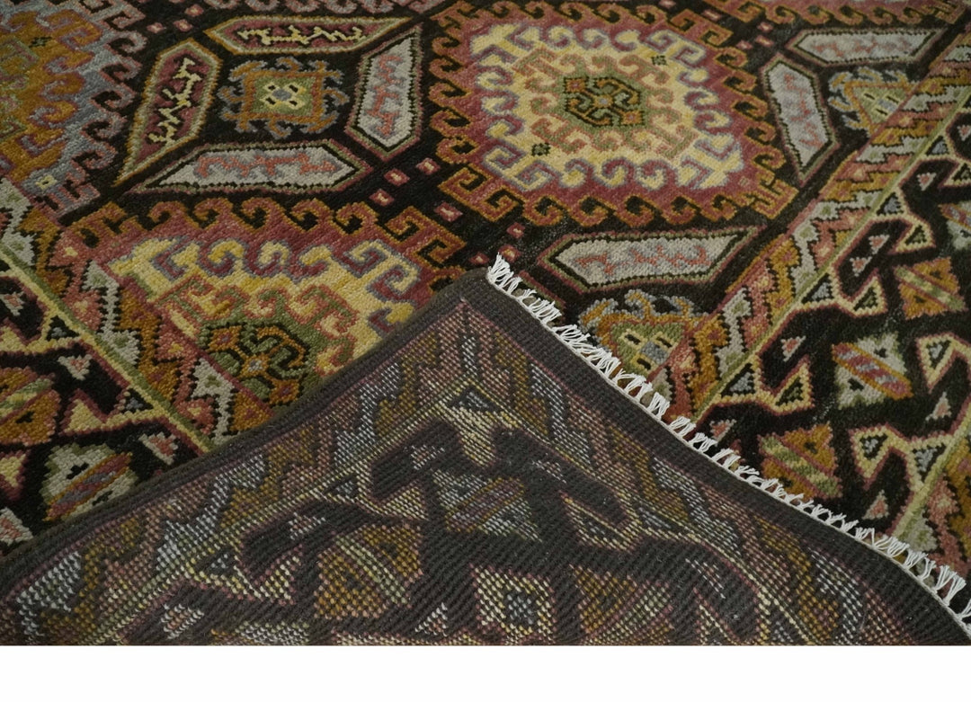 8x10 Hand Knotted Gold, Black and Brown Oriental Traditional Wool Area Rug - The Rug Decor