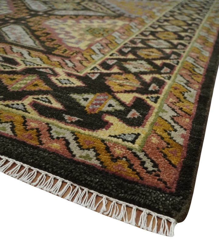 8x10 Hand Knotted Gold, Black and Brown Oriental Traditional Wool Area Rug - The Rug Decor