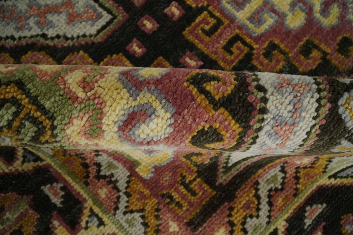 8x10 Hand Knotted Gold, Black and Brown Oriental Traditional Wool Area Rug - The Rug Decor