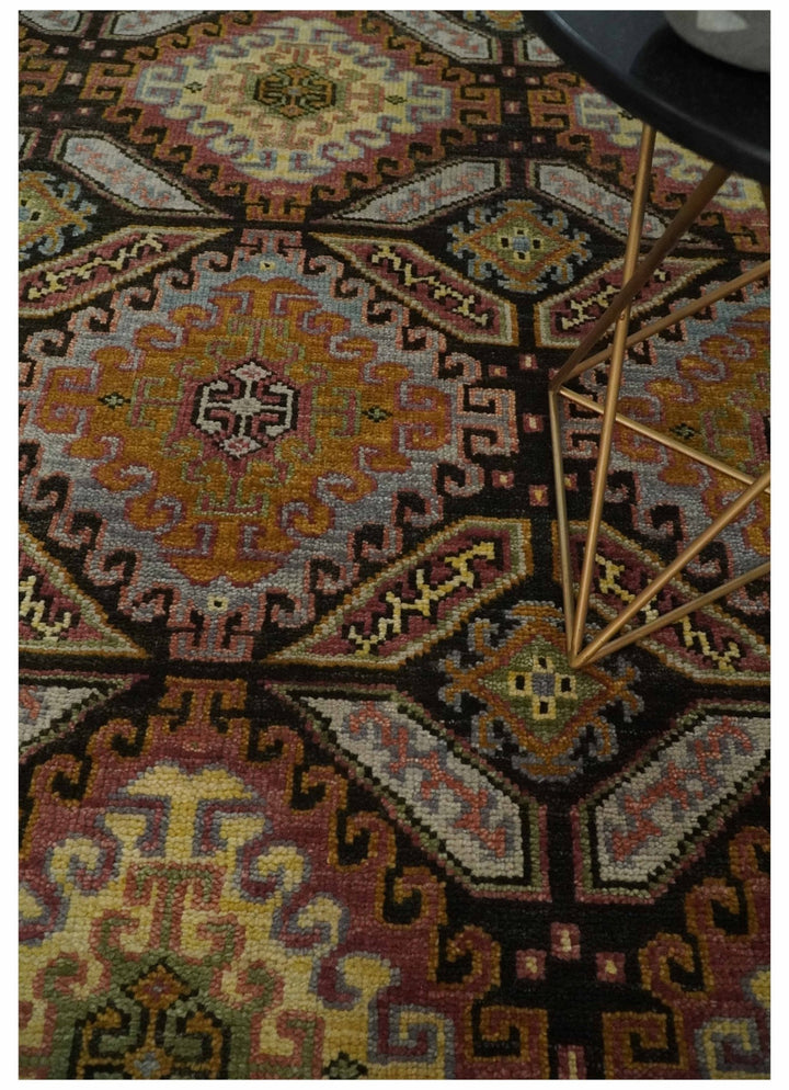 8x10 Hand Knotted Gold, Black and Brown Oriental Traditional Wool Area Rug - The Rug Decor
