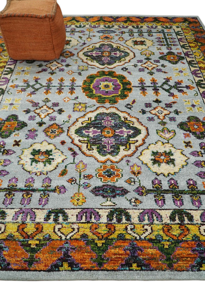 8x10 Hand Knotted Gold, Rust and Blue Persian Oushak made of Recycled Silk Area Rug | OP7 - The Rug Decor