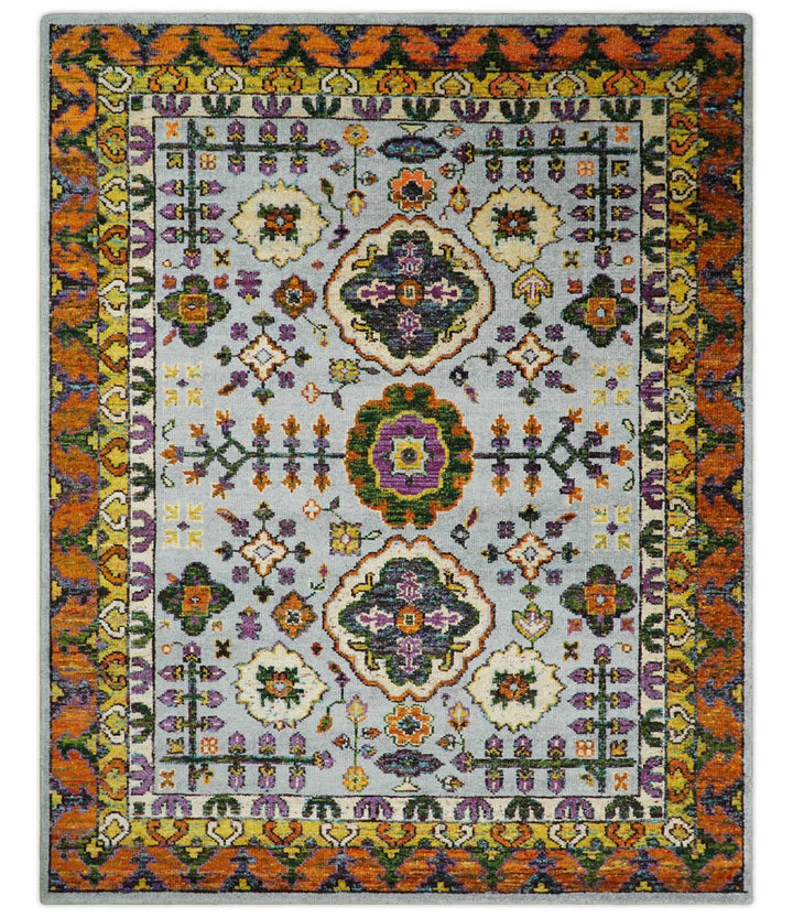 8x10 Hand Knotted Gold, Rust and Blue Persian Oushak made of Recycled Silk Area Rug | OP7 - The Rug Decor