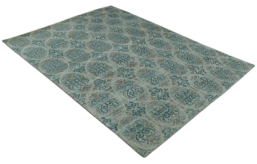 8x10 Hand Knotted Gray, Blue and Brown Modern Persian Style Contemporary Recycled Silk Area Rug | OP31 - The Rug Decor
