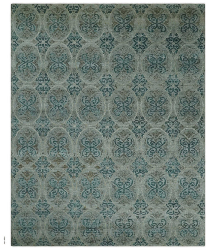 8x10 Hand Knotted Gray, Blue and Brown Modern Persian Style Contemporary Recycled Silk Area Rug | OP31 - The Rug Decor