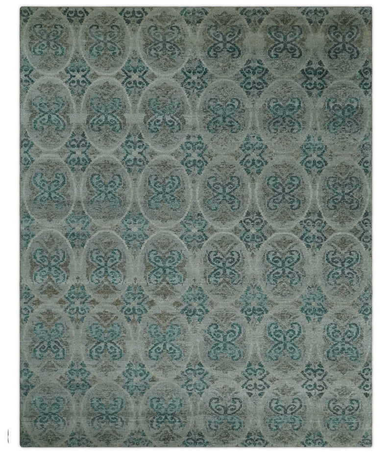 8x10 Hand Knotted Gray, Blue and Brown Modern Persian Style Contemporary Recycled Silk Area Rug | OP31 - The Rug Decor