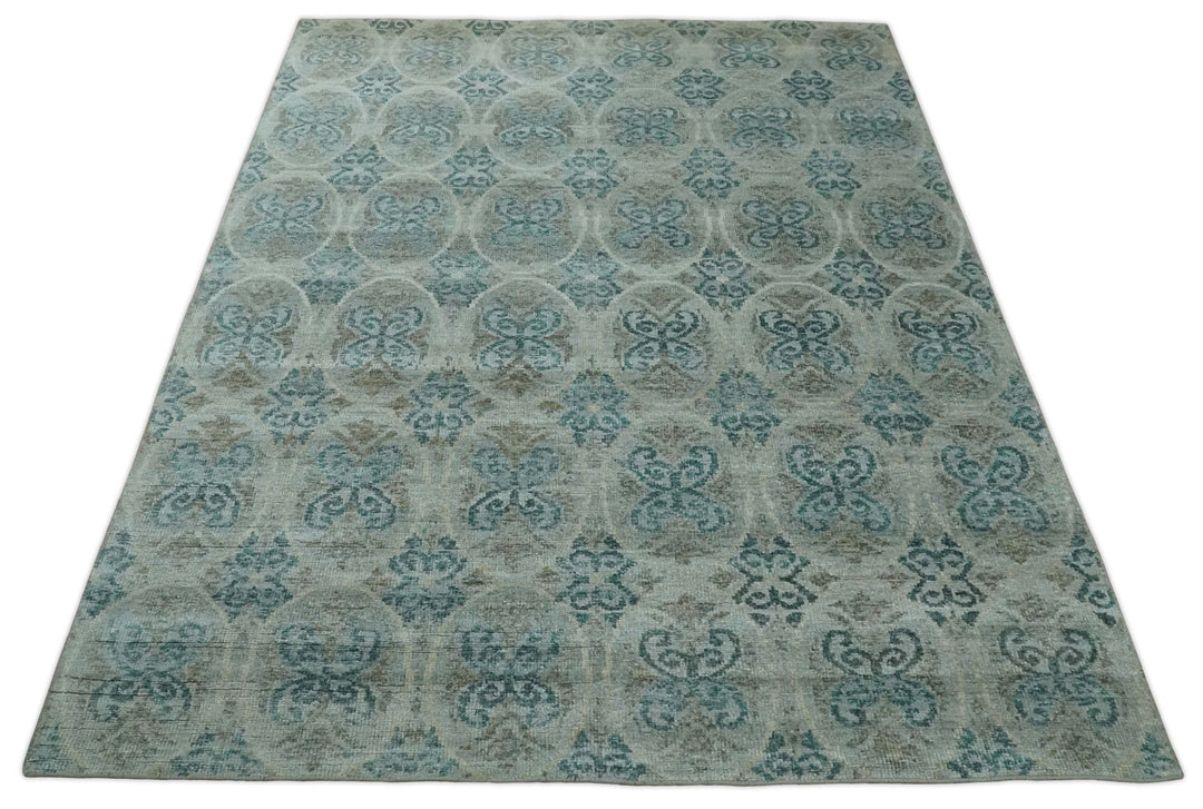8x10 Hand Knotted Gray, Blue and Brown Modern Persian Style Contemporary Recycled Silk Area Rug | OP31 - The Rug Decor