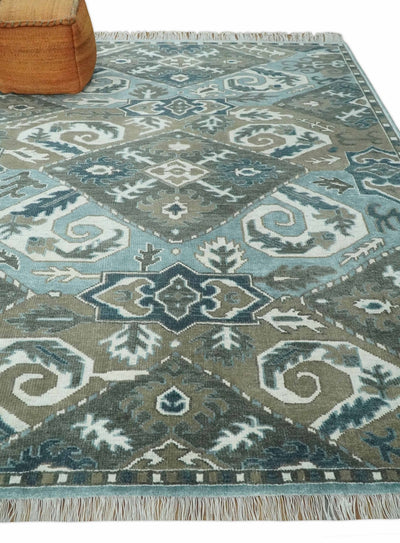 8x10 Hand Knotted Gray, Blue and Ivory Traditional Persian Oushak Wool Rug | AC6810 - The Rug Decor