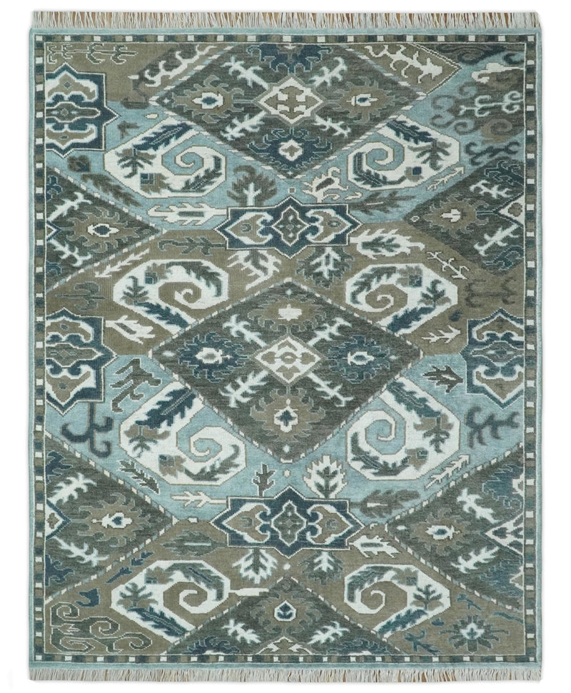 8x10 Hand Knotted Gray, Blue and Ivory Traditional Persian Oushak Wool Rug | AC6810 - The Rug Decor