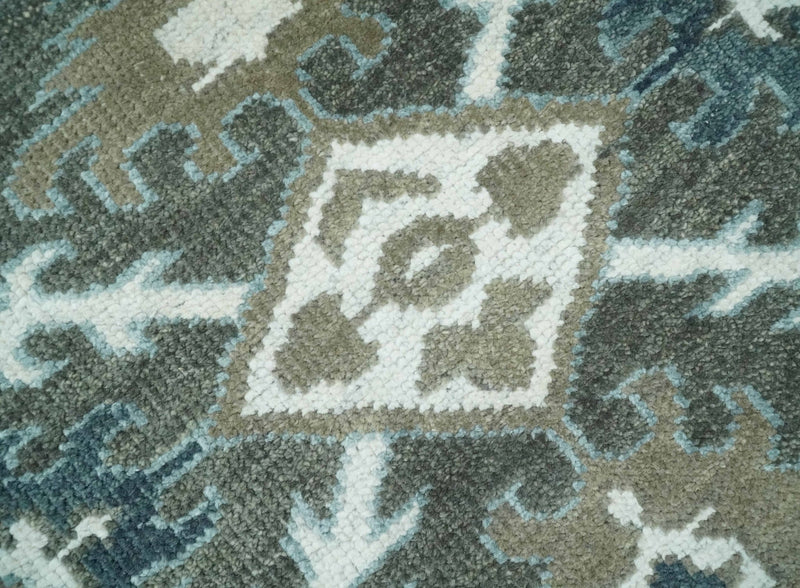 8x10 Hand Knotted Gray, Blue and Ivory Traditional Persian Oushak Wool Rug | AC6810 - The Rug Decor