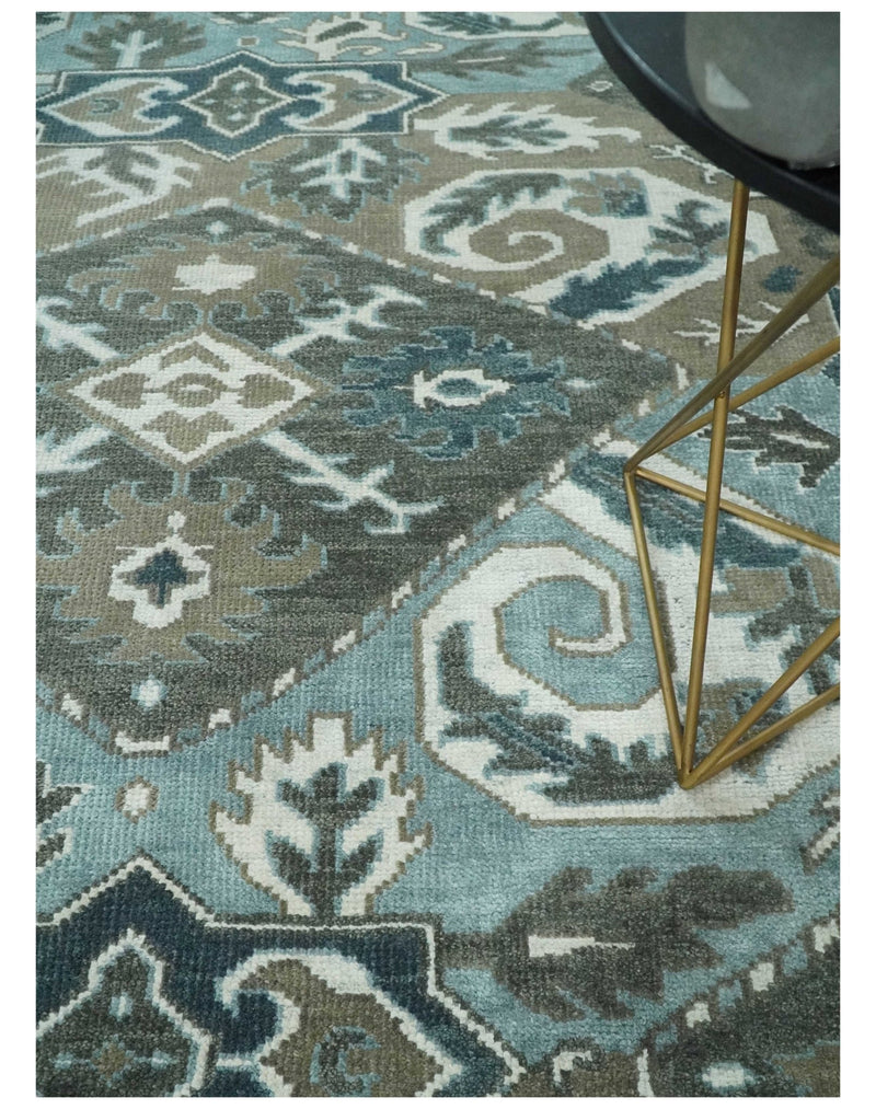 8x10 Hand Knotted Gray, Blue and Ivory Traditional Persian Oushak Wool Rug | AC6810 - The Rug Decor