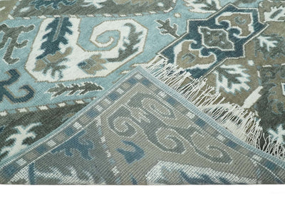 8x10 Hand Knotted Gray, Blue and Ivory Traditional Persian Oushak Wool Rug | AC6810 - The Rug Decor