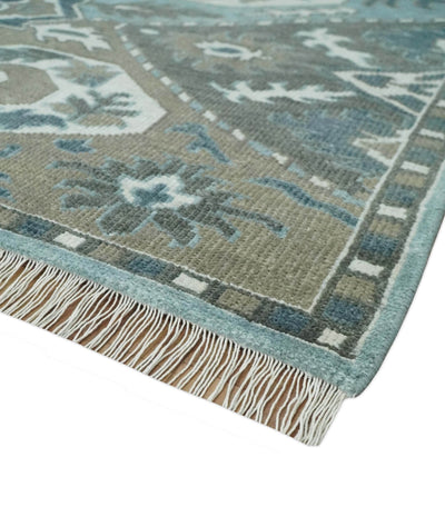 8x10 Hand Knotted Gray, Blue and Ivory Traditional Persian Oushak Wool Rug | AC6810 - The Rug Decor