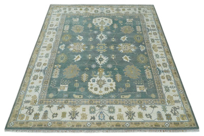 8x10 Hand Knotted Gray, Ivory and Olive Traditional Persian Oushak Wool Rug | TRDCP1107810 - The Rug Decor
