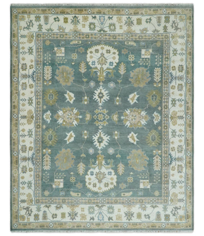 8x10 Hand Knotted Gray, Ivory and Olive Traditional Persian Oushak Wool Rug | TRDCP1107810 - The Rug Decor