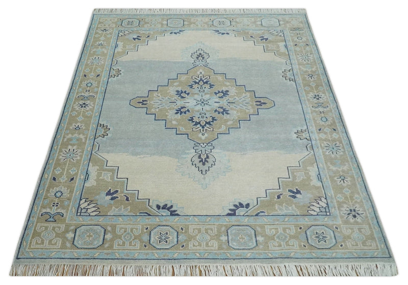 8x10 Hand Knotted Heriz Serapi Blue, Beige and Brown Traditional Antique Persian Area Rug | AC29810 - The Rug Decor