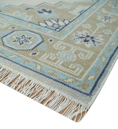 8x10 Hand Knotted Heriz Serapi Blue, Beige and Brown Traditional Antique Persian Area Rug | AC29810 - The Rug Decor