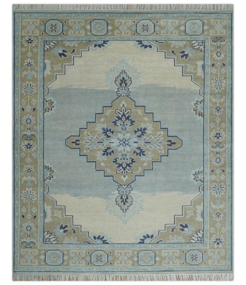 8x10 Hand Knotted Heriz Serapi Blue, Beige and Brown Traditional Antique Persian Area Rug | AC29810 - The Rug Decor