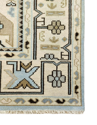 8x10 Hand Knotted Heriz Serapi Ivory and Blue Traditional Antique Persian Area Rug | ART1 - The Rug Decor