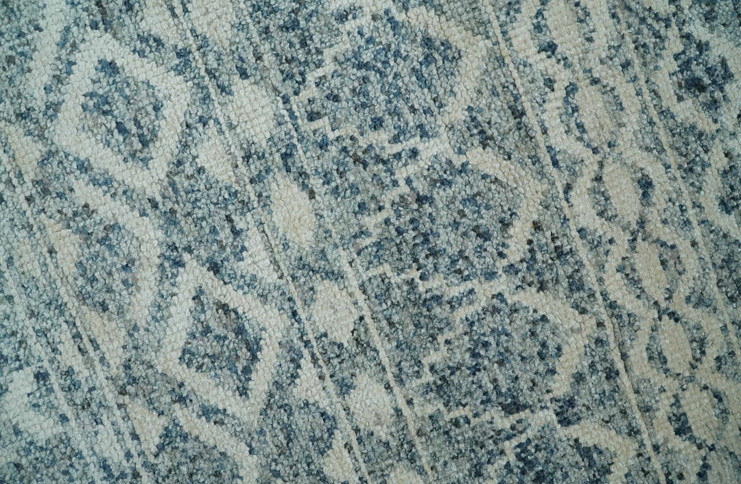 8x10 Hand Knotted Ivory and Blue Modern Contemporary Southwestern Tribal Trellis Recycled Silk Area Rug | OP37 - The Rug Decor