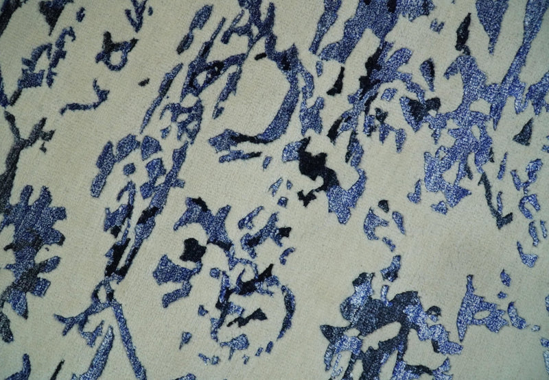 8x10 Hand knotted Ivory and Blue Traditional Abstract Persian Wool and Bamboo Silk Area Rug | TRDCP512810 - The Rug Decor