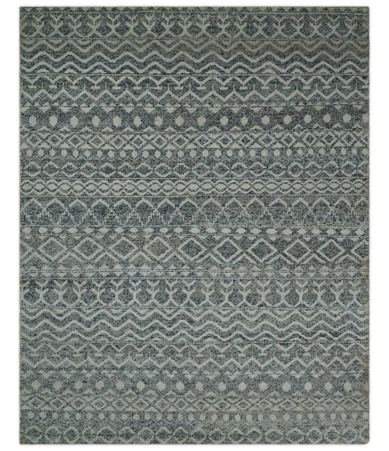 8x10 Hand Knotted Ivory and Gray Modern Contemporary Southwestern Tribal Trellis Recycled Silk Area Rug | OP47 - The Rug Decor