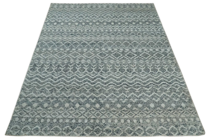 8x10 Hand Knotted Ivory and Gray Modern Contemporary Southwestern Tribal Trellis Recycled Silk Area Rug | OP47 - The Rug Decor