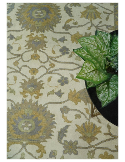 8x10 Hand Knotted Ivory and Gray Traditional Vintage Persian Style Antique Wool Rug | TRDCP577810 - The Rug Decor