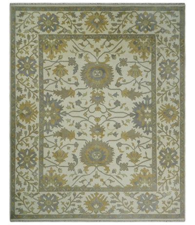 8x10 Hand Knotted Ivory and Gray Traditional Vintage Persian Style Antique Wool Rug | TRDCP577810 - The Rug Decor