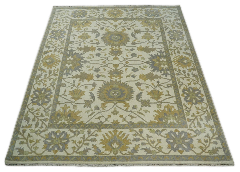 8x10 Hand Knotted Ivory and Gray Traditional Vintage Persian Style Antique Wool Rug | TRDCP577810 - The Rug Decor