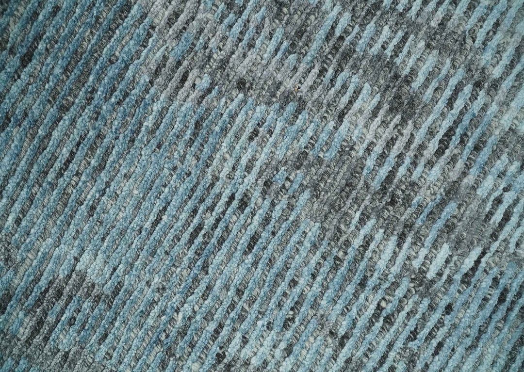 8x10 hand knotted Ivory, Aqua and Charcoal Modern Abstract Wool and Bamboo Silk Area Rug - The Rug Decor