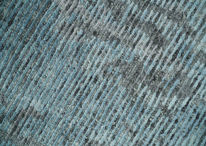 8x10 hand knotted Ivory, Aqua and Charcoal Modern Abstract Wool and Bamboo Silk Area Rug - The Rug Decor