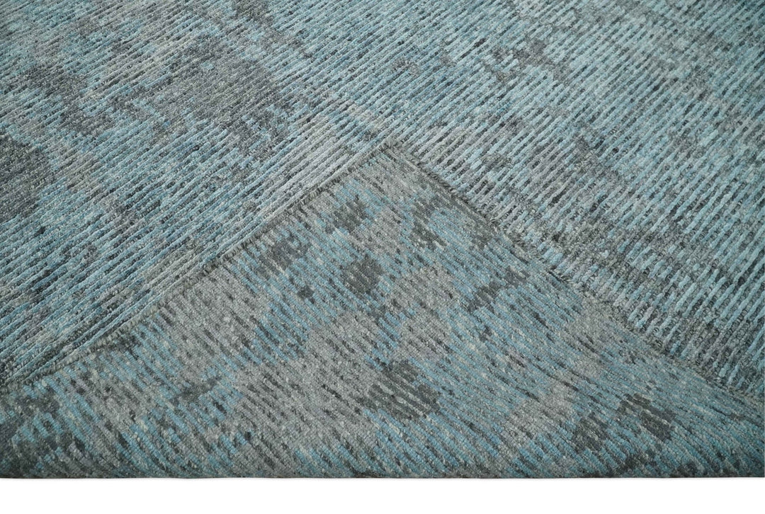 8x10 hand knotted Ivory, Aqua and Charcoal Modern Abstract Wool and Bamboo Silk Area Rug - The Rug Decor