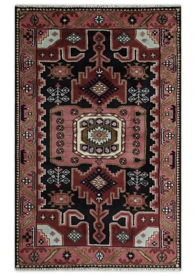 8x10 Hand Knotted Ivory, Black and Rust Traditional Heriz Serapi Antique Wool Rug | TRDCP753 - The Rug Decor