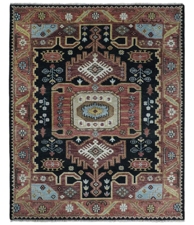 8x10 Hand Knotted Ivory, Black and Rust Traditional Heriz Serapi Antique Wool Rug | TRDCP753810 - The Rug Decor