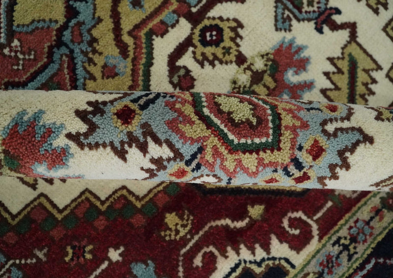 8x10 Hand Knotted Ivory, Brown and Blue Traditional Antique Wool Area Rug - The Rug Decor