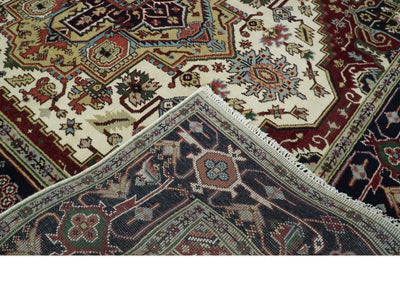 8x10 Hand Knotted Ivory, Brown and Blue Traditional Antique Wool Area Rug - The Rug Decor