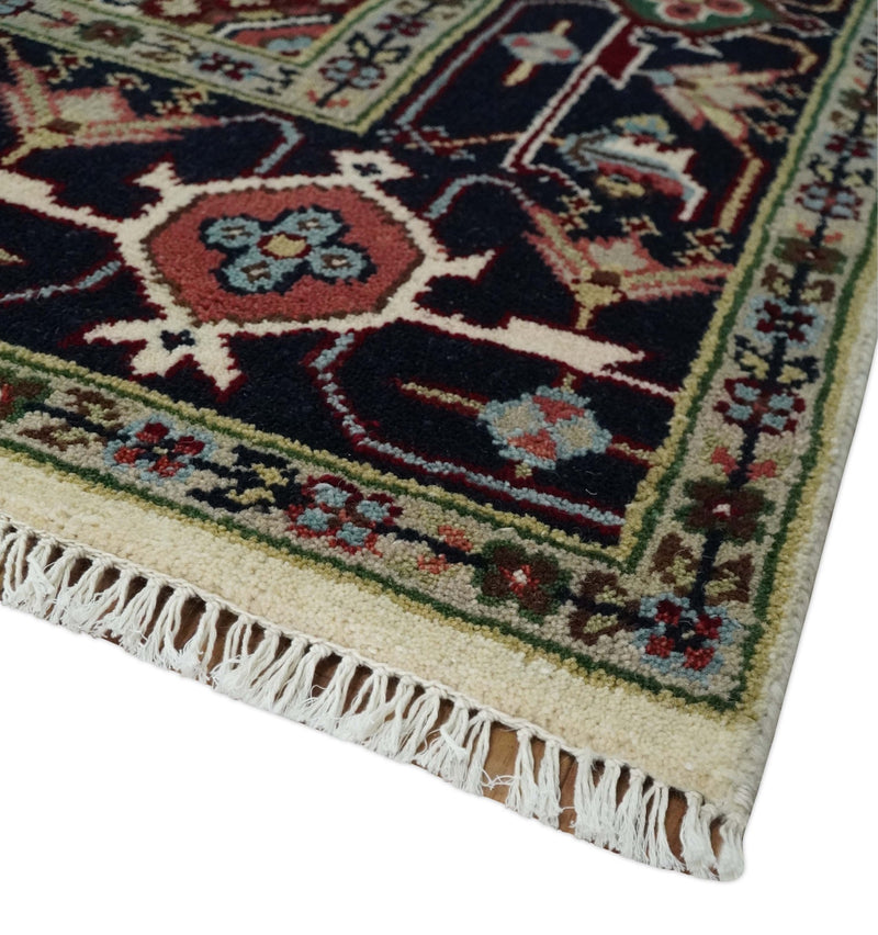 8x10 Hand Knotted Ivory, Brown and Blue Traditional Antique Wool Area Rug - The Rug Decor