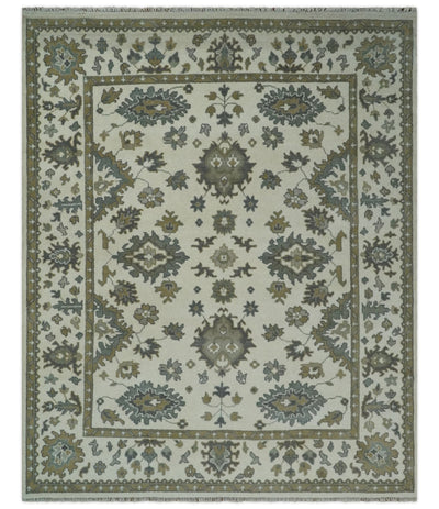 8x10 Hand Knotted Ivory, Brown and Gray Traditional Vintage Persian Style Antique Wool Rug | TRDCP820810 - The Rug Decor