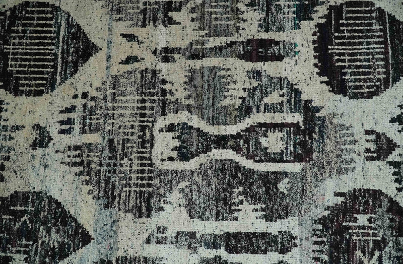 8x10 Hand Knotted Ivory, Charcoal and Brown Antique Persian Style Contemporary Recycled Silk Area Rug | OP46 - The Rug Decor