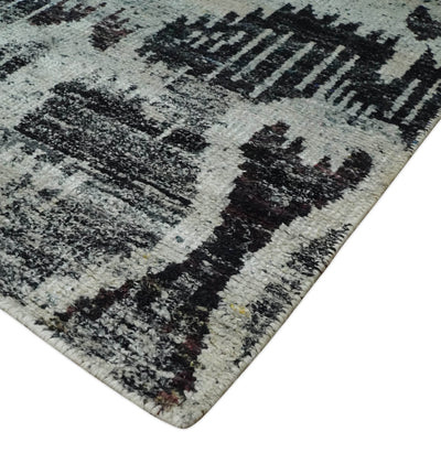 8x10 Hand Knotted Ivory, Charcoal and Brown Antique Persian Style Contemporary Recycled Silk Area Rug | OP46 - The Rug Decor