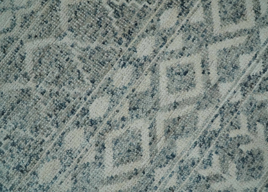 8x10 Hand Knotted Ivory, Gray and Blue Modern Contemporary Southwestern Tribal Trellis Recycled Silk Area Rug | OP40 - The Rug Decor