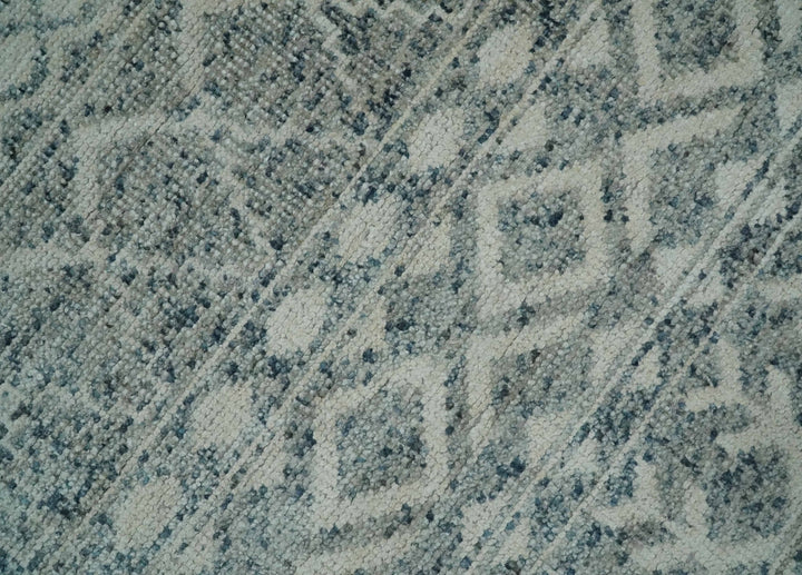 8x10 Hand Knotted Ivory, Gray and Blue Modern Contemporary Southwestern Tribal Trellis Recycled Silk Area Rug | OP40 - The Rug Decor