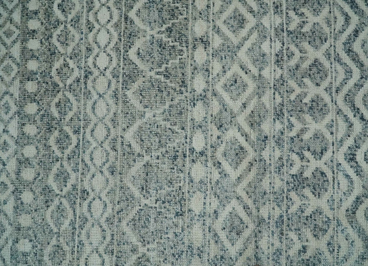 8x10 Hand Knotted Ivory, Gray and Blue Modern Contemporary Southwestern Tribal Trellis Recycled Silk Area Rug | OP40 - The Rug Decor