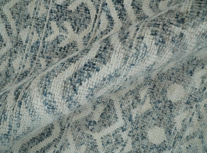 8x10 Hand Knotted Ivory, Gray and Blue Modern Contemporary Southwestern Tribal Trellis Recycled Silk Area Rug | OP40 - The Rug Decor