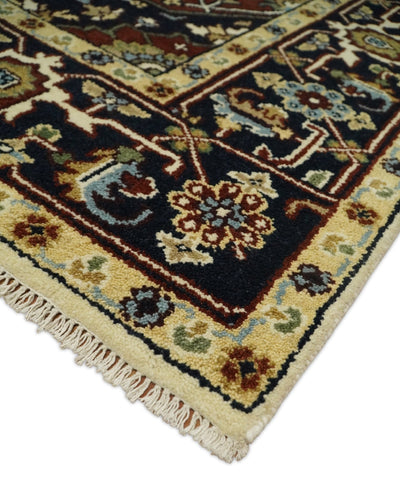 8x10 Hand Knotted Ivory Red and Blue Traditional Heriz Serapi Antique Wool Rug | TRDCP601810 - The Rug Decor