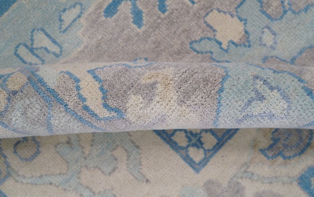 8x10 Hand Knotted Lavender Blue and Beige Traditional Persian Oushak Wool Rug | TRDCP761810 - The Rug Decor