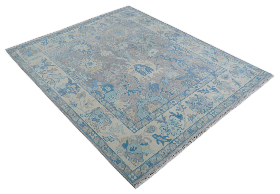 8x10 Hand Knotted Lavender Blue and Beige Traditional Persian Oushak Wool Rug | TRDCP761810 - The Rug Decor