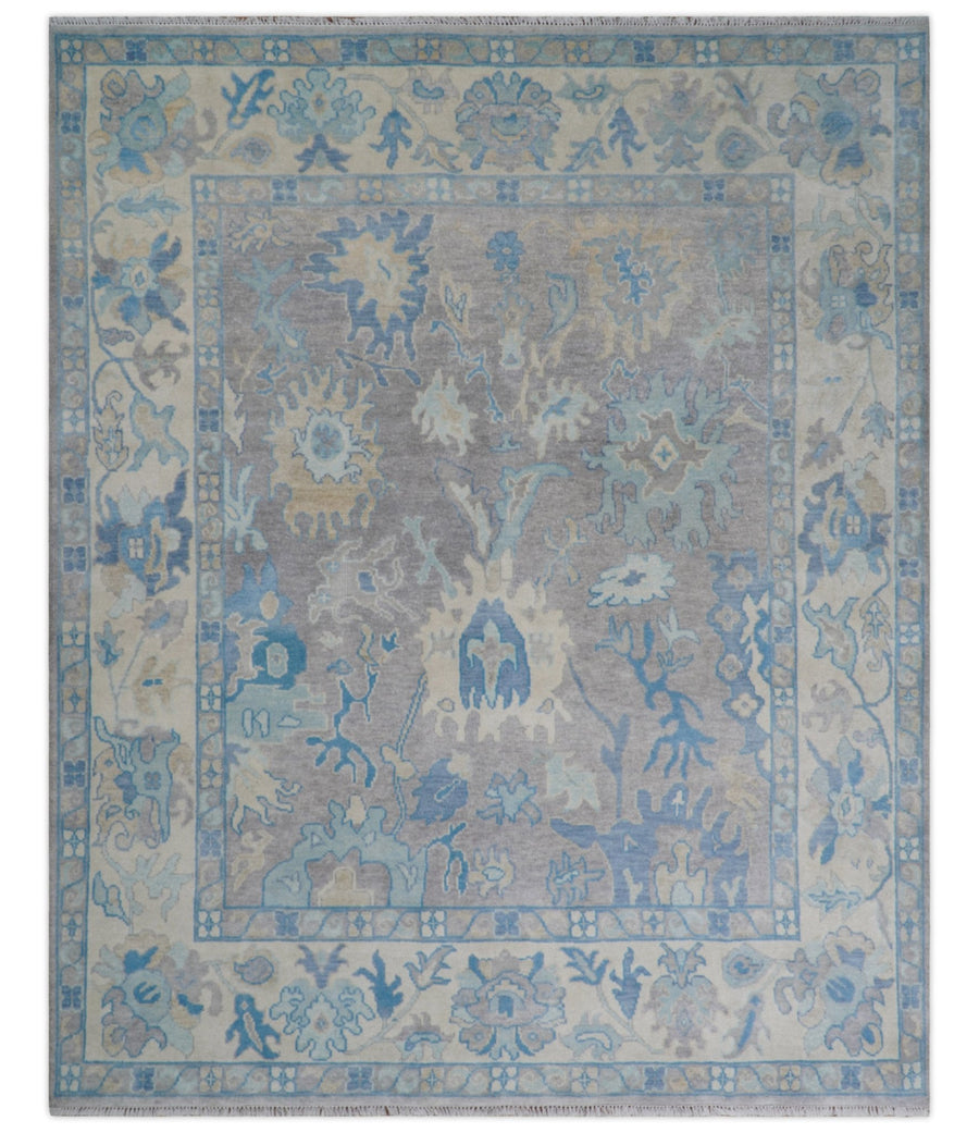 8x10 Hand Knotted Lavender Blue and Beige Traditional Persian Oushak Wool Rug | TRDCP761810 - The Rug Decor